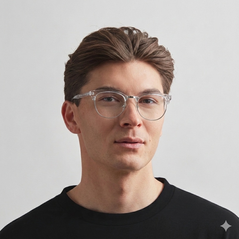 KITS Clear Acetate / Silver Metal Hybrid Nantucket Round Unisex Eyeglasses